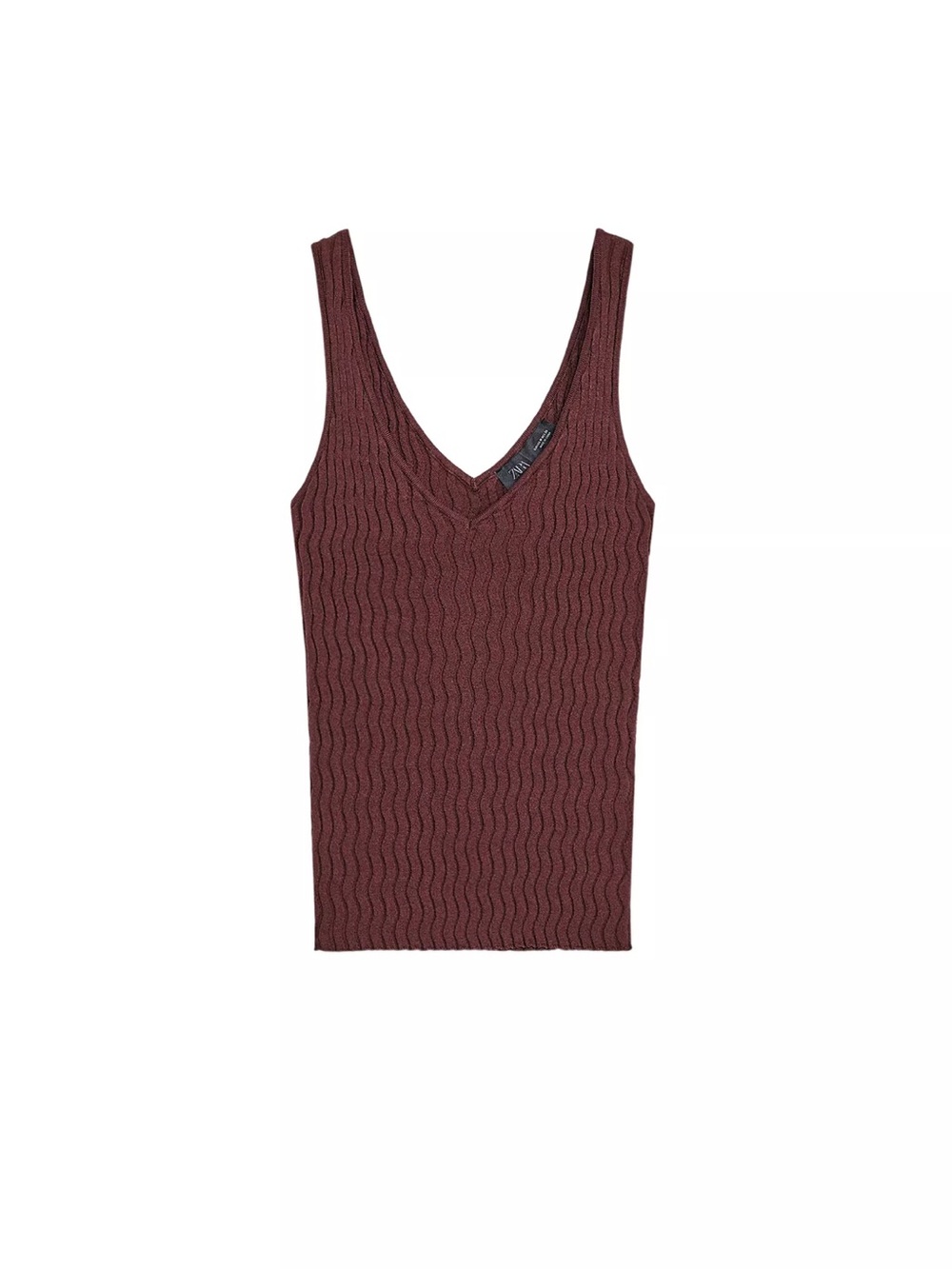 Zara Ribbed V-Neck Tank Top - Burgundy
